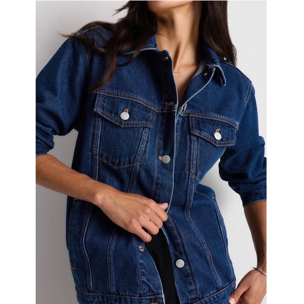 NWOT Quince Organic Cotton Oversized Denim Jacket Dark Indigo XL